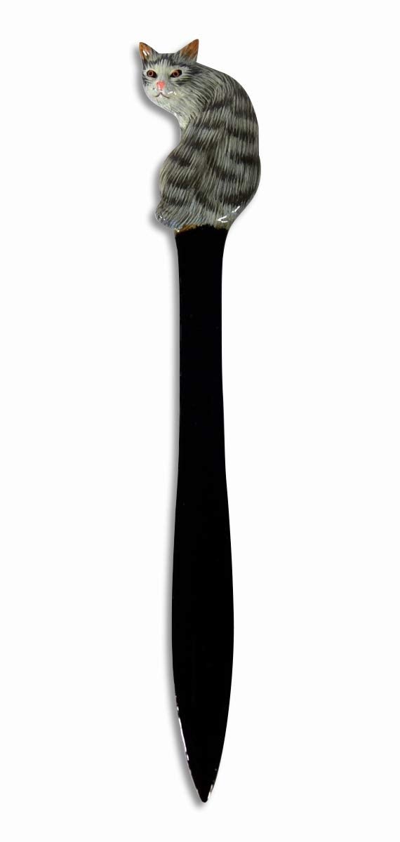 LX Hand Painted Gray Cat Letter Opener - Image 1
